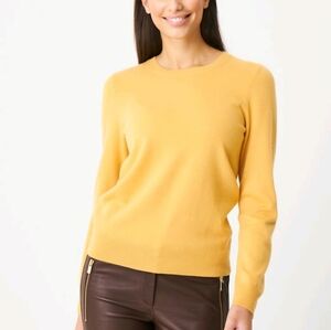 TALBOTS Petites Mustard Yellow 100% Cashmere Knit Crewneck Sweater Women's SZ Sp